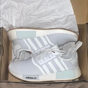 adidas White and Light Blue Athletic Shoes
